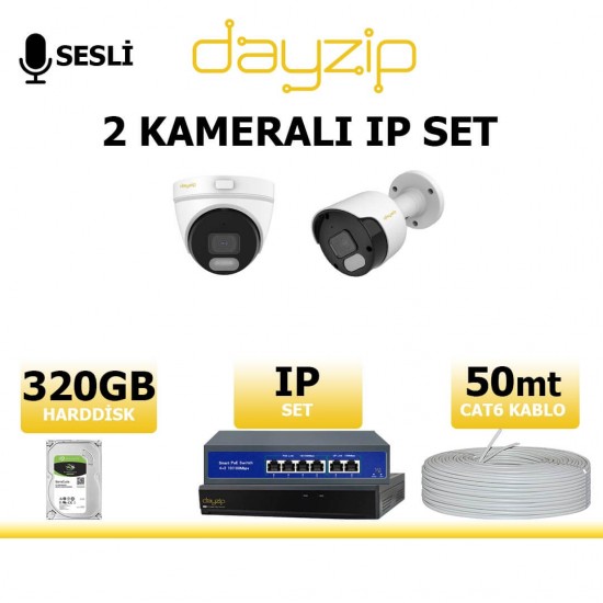 Dayzip 2MP IP kamera seti sesli bullet dome PoE sistem